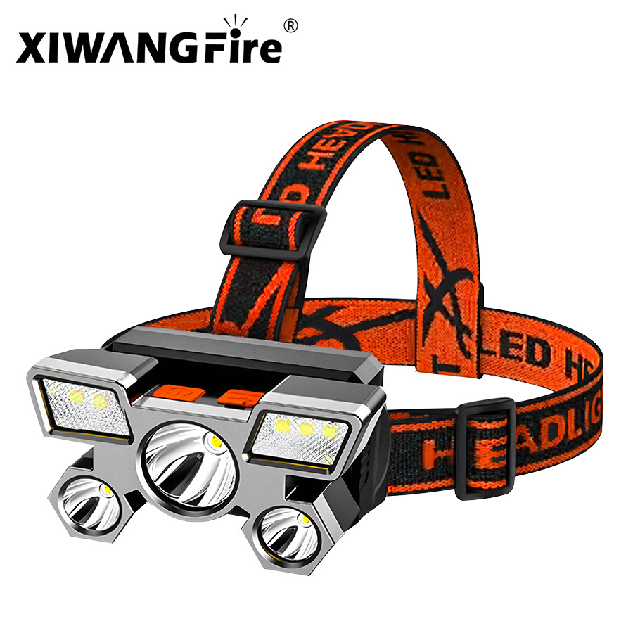 Cross-border new bright headlight led five-headed aircraft lamp usb rechargeable head-mounted small flashlight outdoor miner's lamp headlight