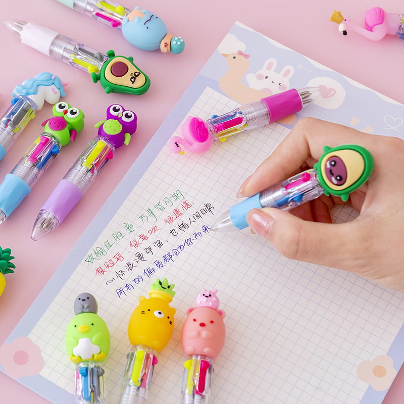 Picture of Korean cute cartoon cute head four-color mini color ballpoint pen student stationery gift prizes wholesale