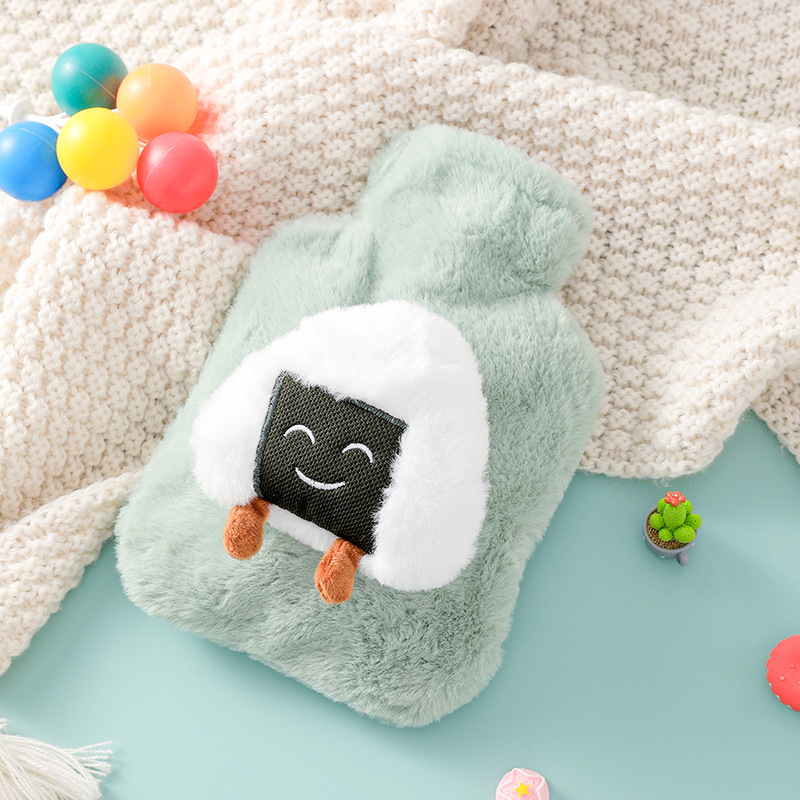 Picture of Rabbit Fur Hand Warmer Bag Filled with Water Hot Water Bottle Cartoon Plush Hand Warmer Hand Warmer Removable and Washable Hot Water Bag Thickeneded Explosion-Proof