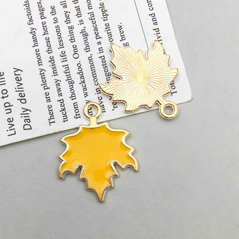 Picture of 1 new drop oil alloy colorful simulation maple pumpkin pendant pendant diy accessories