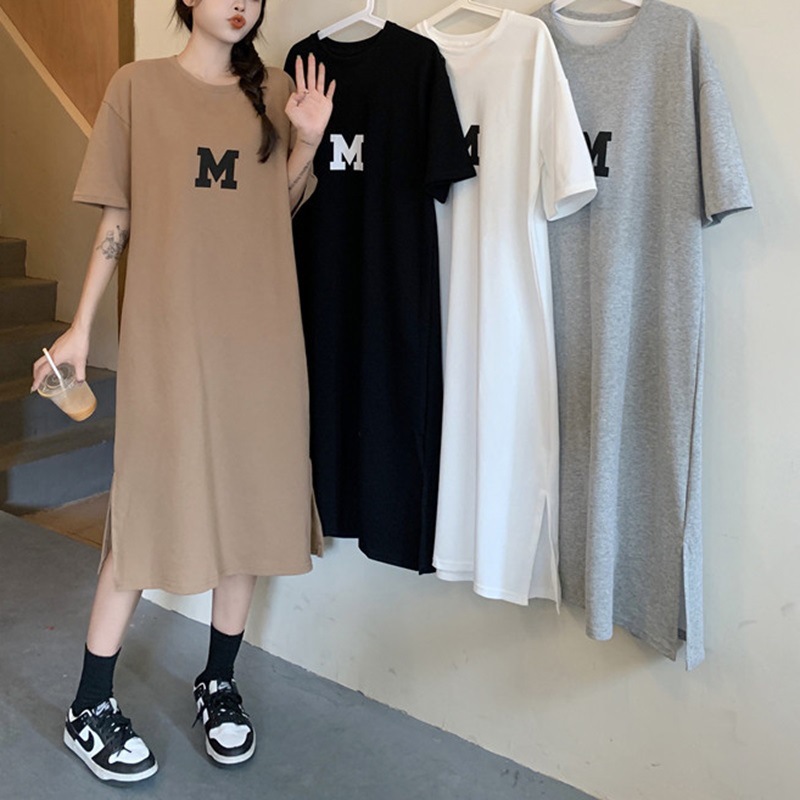Picture of Summer New plus size Women's chubby girl Loose Belly Covering Base Shirt Women's Slim Long Over-the-Knee T-Shirt Dress