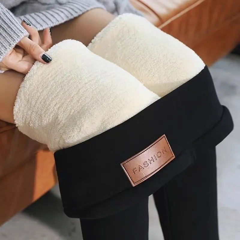 Korean style autumn and winter fleece-lined thick leggings women's slim outer wear skinny pants slim high waist stretch warm pants for women