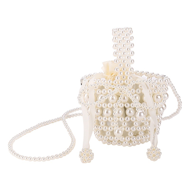 2025 Spring New Fashion All-match Woven Bag Pearl Bucket Bag Niche Design Handbag Shoulder Crossbody Bag
