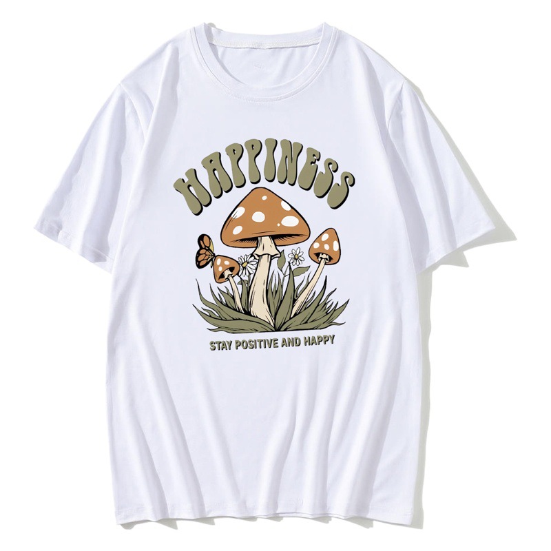 2023 Summer Cross-border Women's shirt Loose Round Neck Mushroom Printed Round Neck Modal Short-sleeved T-shirt