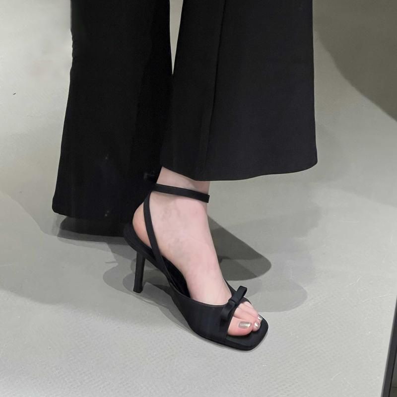 Beautiful Sandals Stiletto Heel High-end Roman Shoes 2024 Summer New Arrival French Style Bow Black High Heels for Women