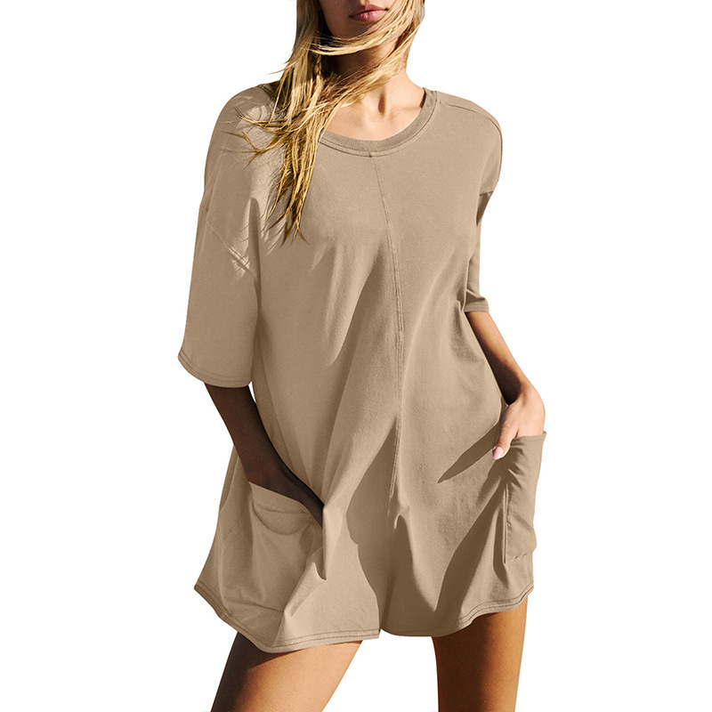 Picture of Amazon European and American Women's Independent Station New Loose Casual Pocket Pumpsuit Short Sleeve V-Neck Backless Pumpsuit