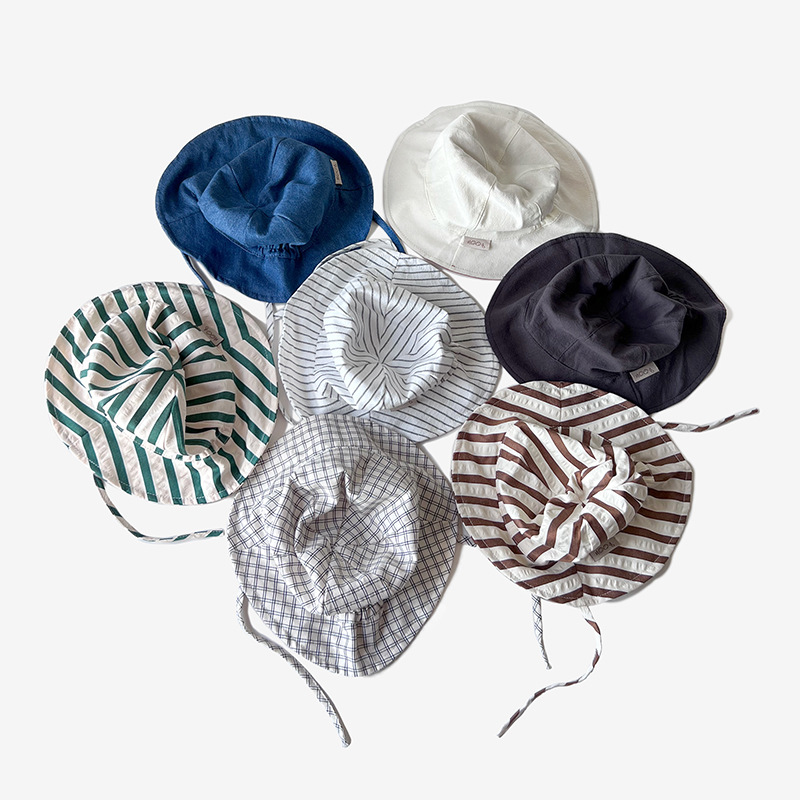 Baby hat spring and summer thin sun-proof sun-proof striped fisherman hat Korean style trendy children's travel all-match basin hat