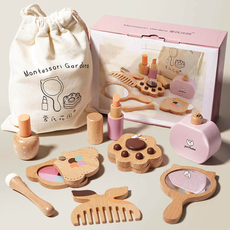 Children's Wooden Cosmetic Bag Beech Toys suit Girls Simulation Play Home Educational Early Education Toys Cross-border Wholesale