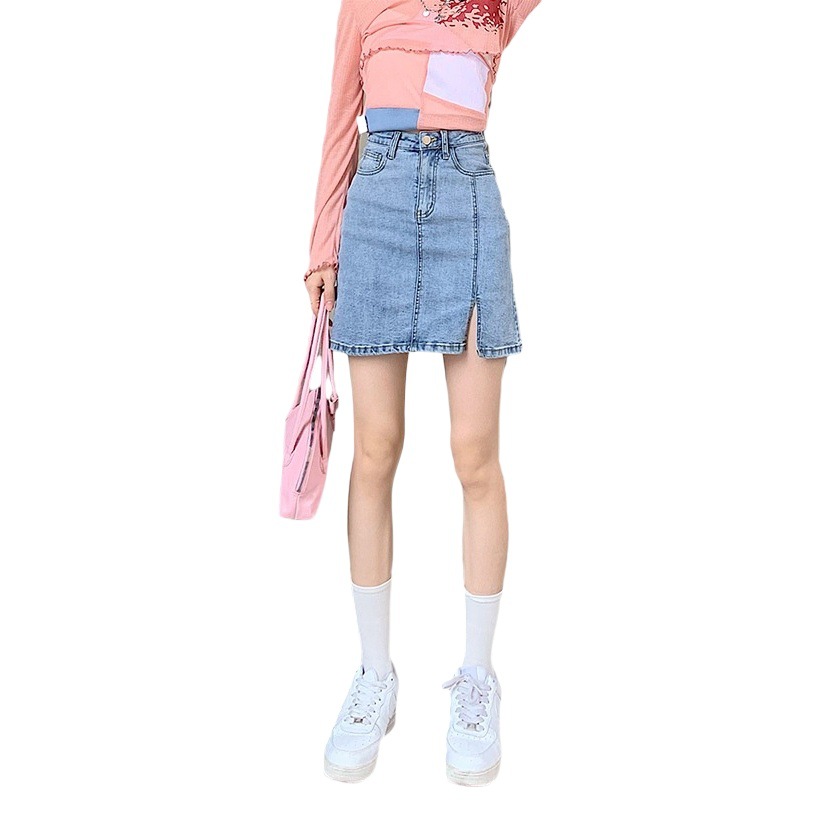 Large Size Chubby Girl Denim Short Skirt Women's Spring and Summer 2023 New Arrival Skirt High Waist A- Line All-Match Sheath Split Culottes