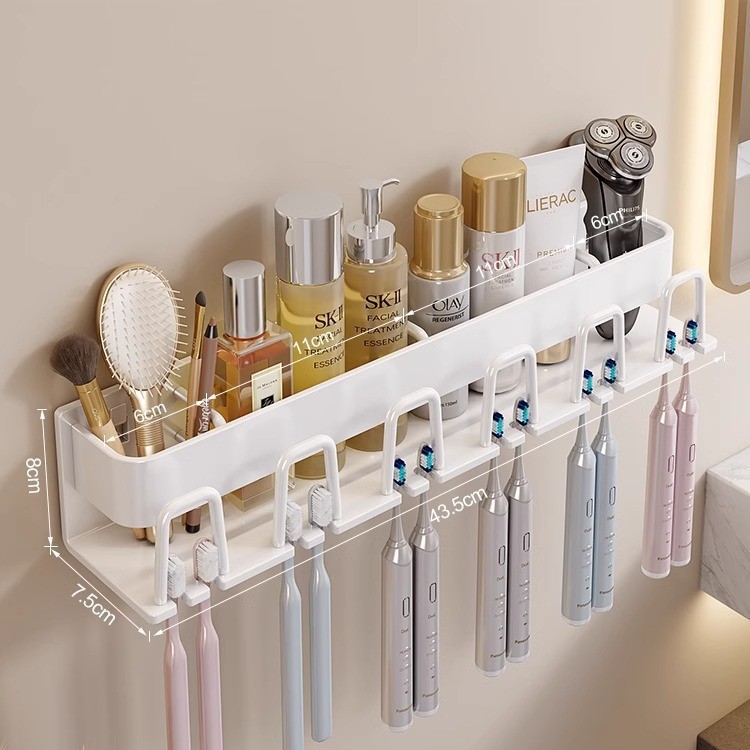 Picture of Toothbrush Storage Rack Non-Punch Brush Cup Mouthwash Cup Rack Wall-Mounted Bathroom Household Toothware Hanger