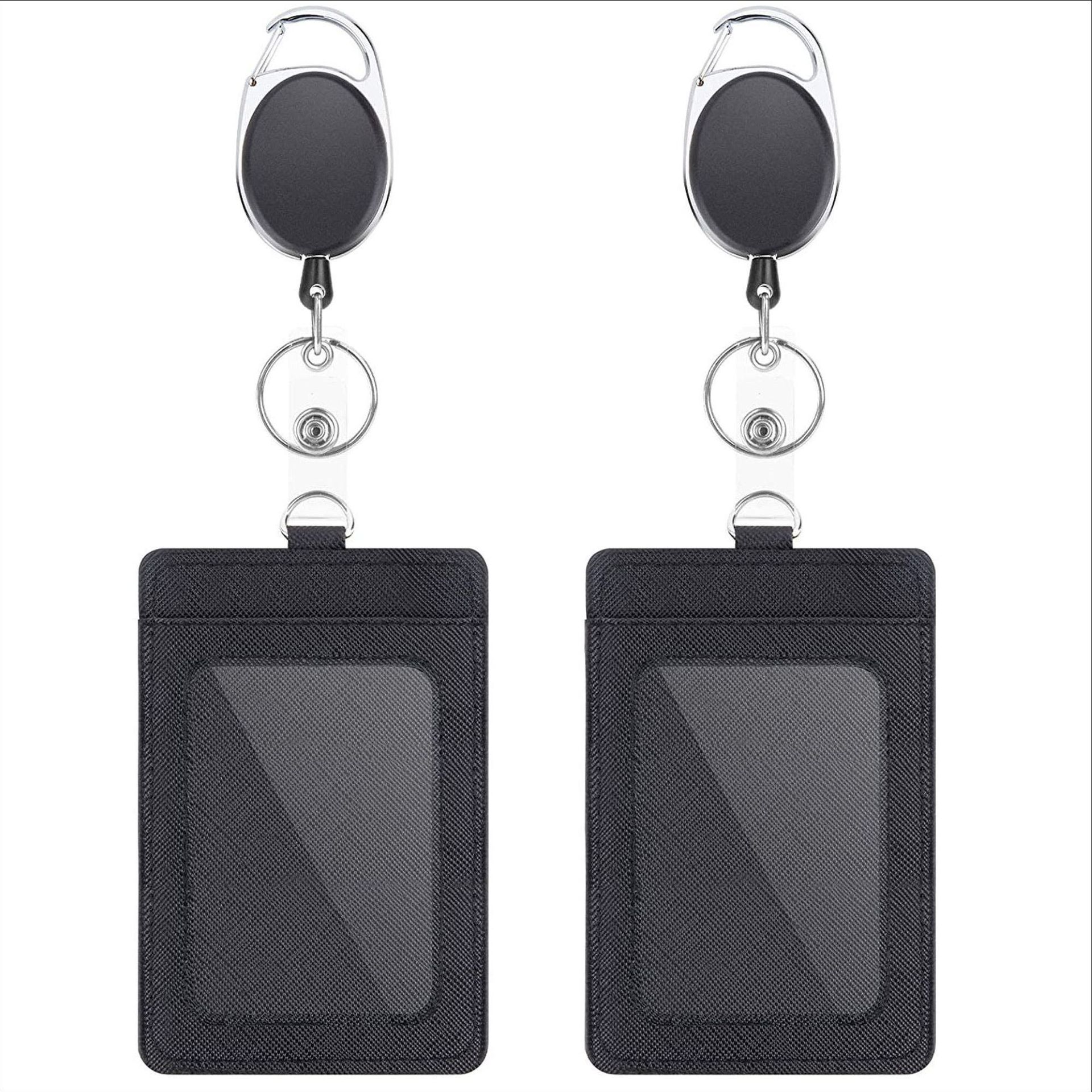 Amazon hot-selling easy-pull buckle easy-pull ID card buckle chest card buckle telescopic buckle PU double-layer multi-card ID card holder
