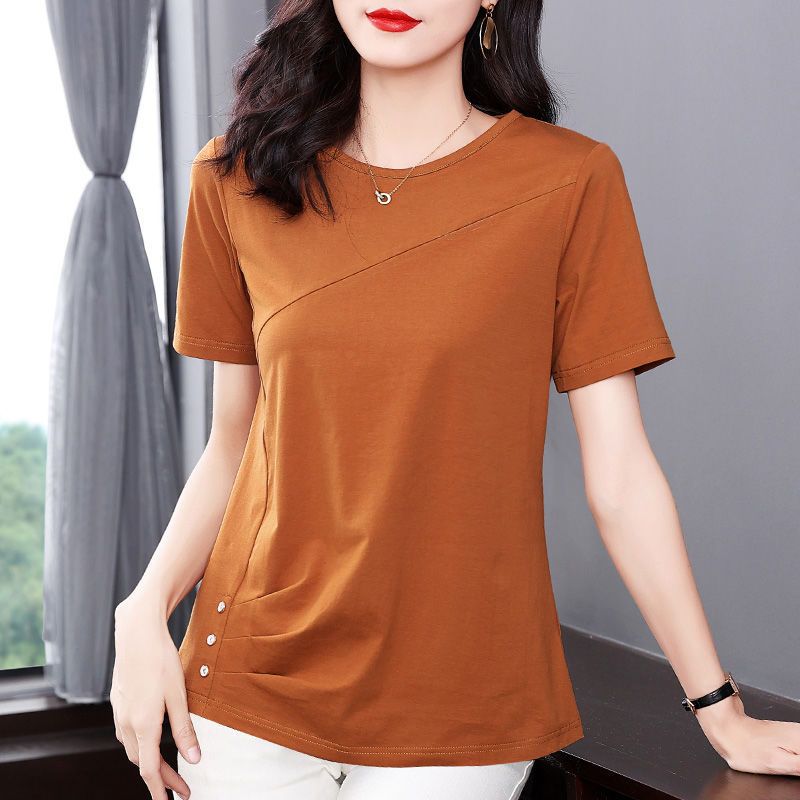 Short-sleeved T-shirt Women's 2023 New Summer Western-style Mother's T-shirt Large Size Loose Fat Girl's Meat Covering Top Clothes