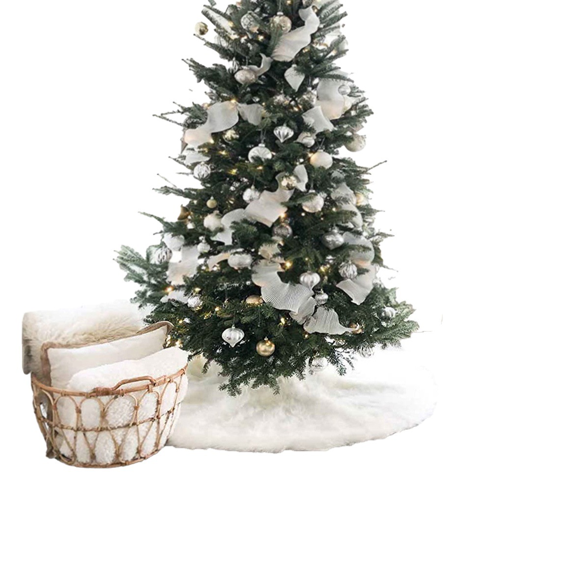 Christmas Decorations Christmas Tree Ornaments Christmas Decorations Long Hair Imitation Rabbit Fur Tree Dress Pure White Plush