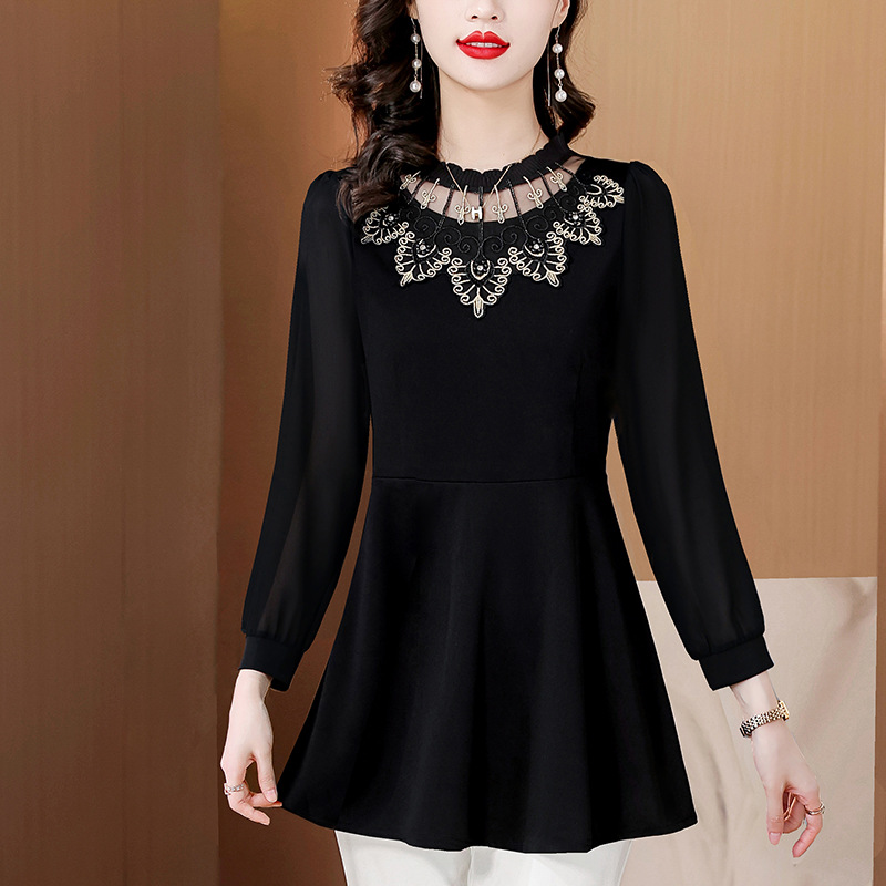 Picture of Real shot this spring's new waist skirt belly-covering long sleeve base shirt foreign style French top