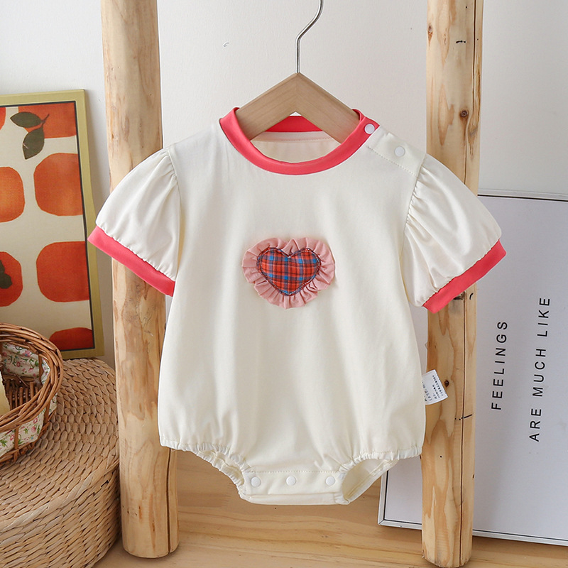 Korean-style Harbin Clothes Baby Summer Explosions Plaid Love Short-sleeved Climbing Suit Cute Super Cute Outfit Suit Fart One-piece