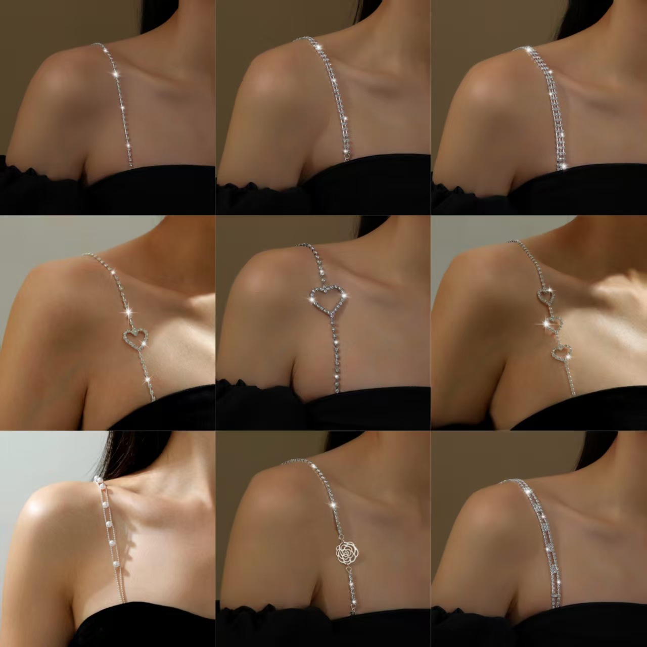 Popular Rhinestone Clothing Accessories Double-Row Pearl Bra Straps Wrapped Around the Chest Invisible Intimates Shoulder Straps Adjustable Spaghetti Straps
