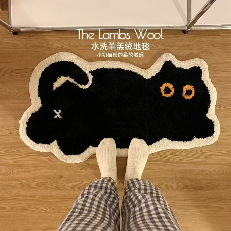 Bedroom Bathroom Floor Mat Bathroom Door Absorbent Carpet Cute Cartoon Dirt Resistant Foot Mat Thickened Cashmere Blanket