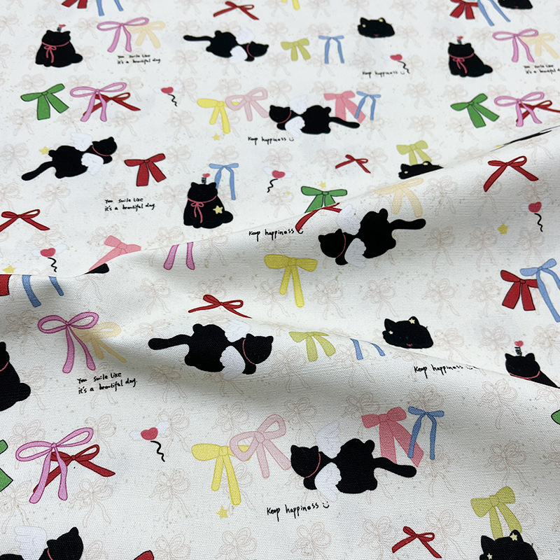 Colorful Bow Black Cat 1.0m Price Cotton Eight-Panel Canvas Bag Jacket Vest Handmade DIY Fabric