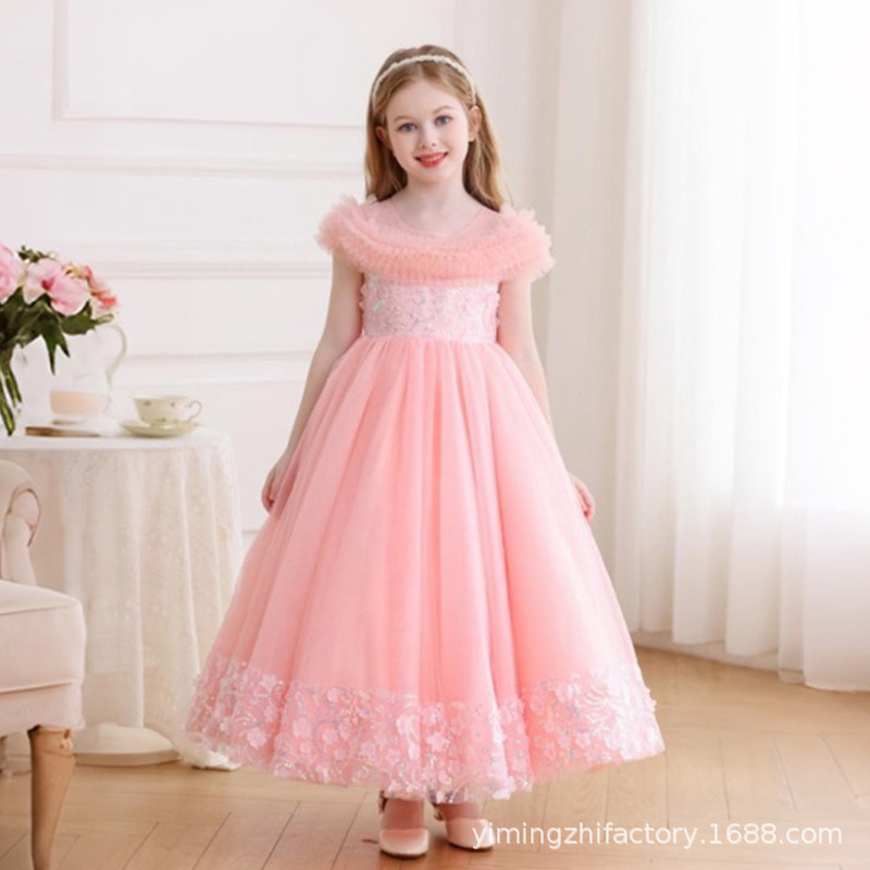 Cross-border new children's dress flower girl wedding dress lace mesh puffy yarn birthday party princess dress wholesale