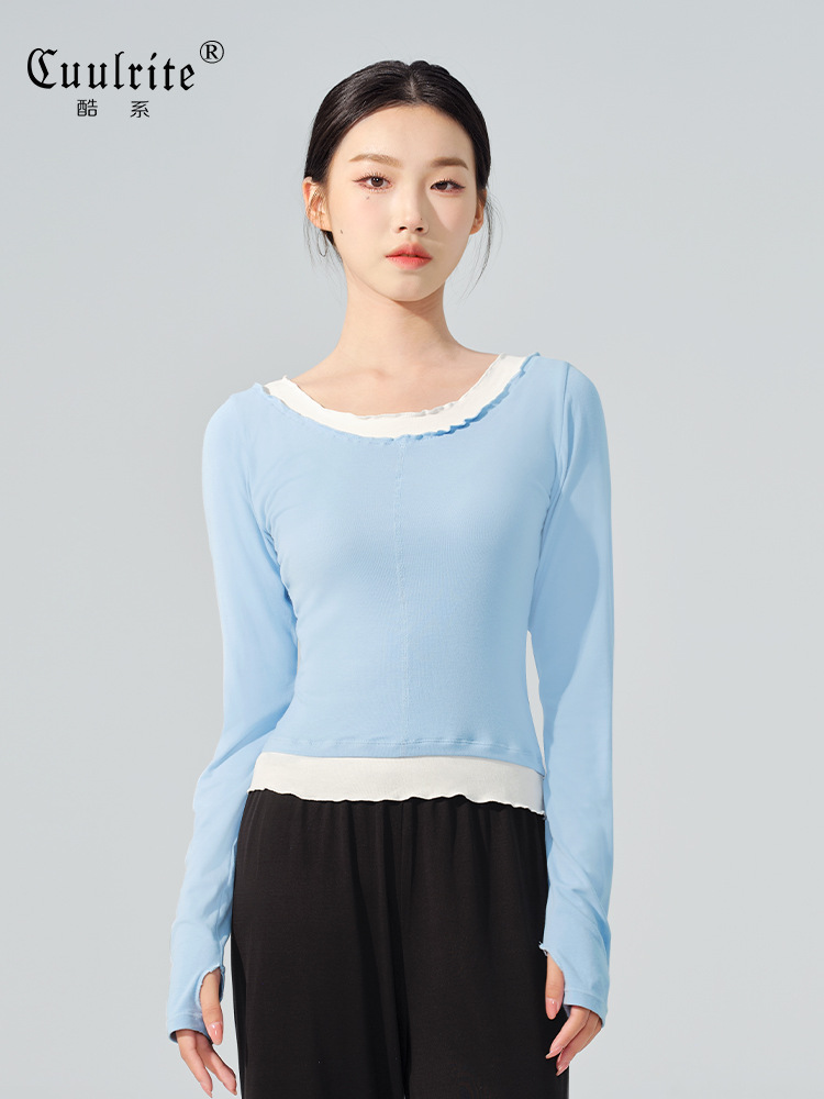 Picture of Modern Dance Top Women's Practice Clothes Color Matching Knitted Long Sleeve Chinese Dance Clothing Body Clothes Dance Clothes Dance Clothes