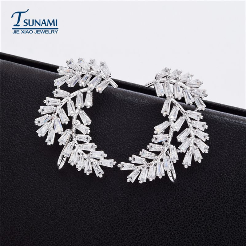 World Xiao jewelry European and American temperament fashion plant leaf zircon earrings manufacturers directly supply cross-border e-commerce wholesale earrings