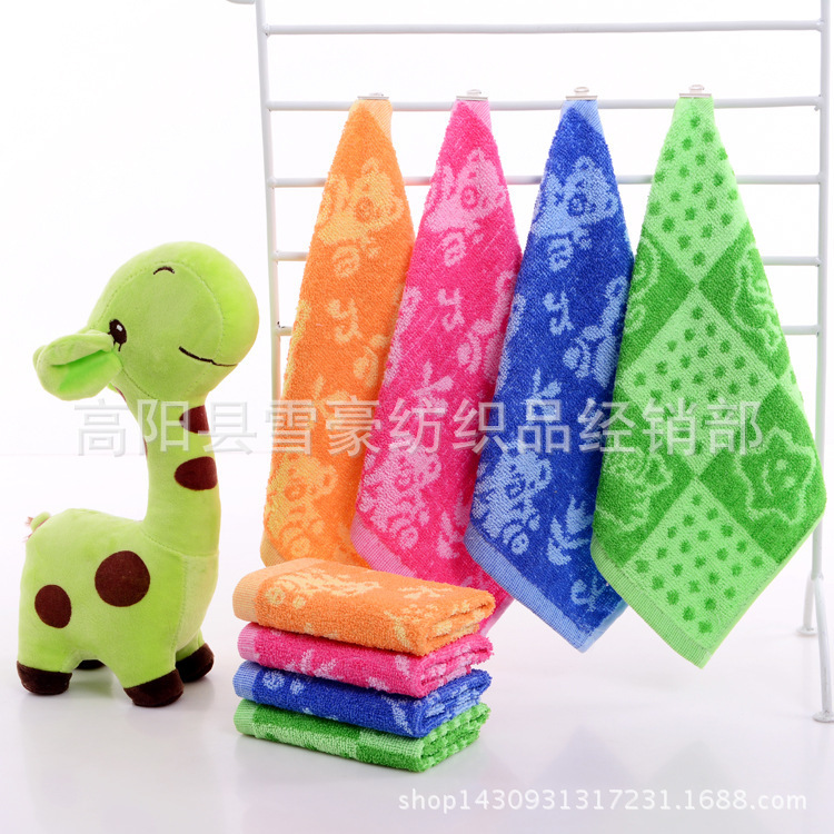 Picture of Manufacturer Wholesale Children's Jacquard Small Square Towels 25.25 Cotton Towels Baby Cartoon Pattern Saliva Towels Soft Floral Design