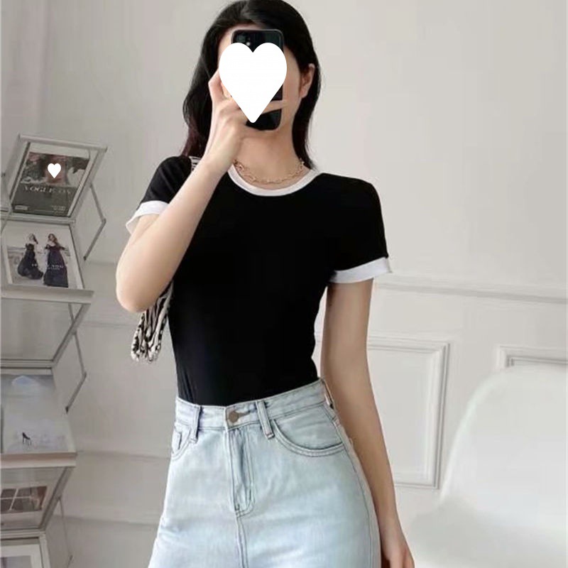 American Style Retro Black Jumpsuit Women's Short-sleeved 2022 Summer Tight-fit Slimming Color Matching Half-sleeved Jumpsuit Trendy