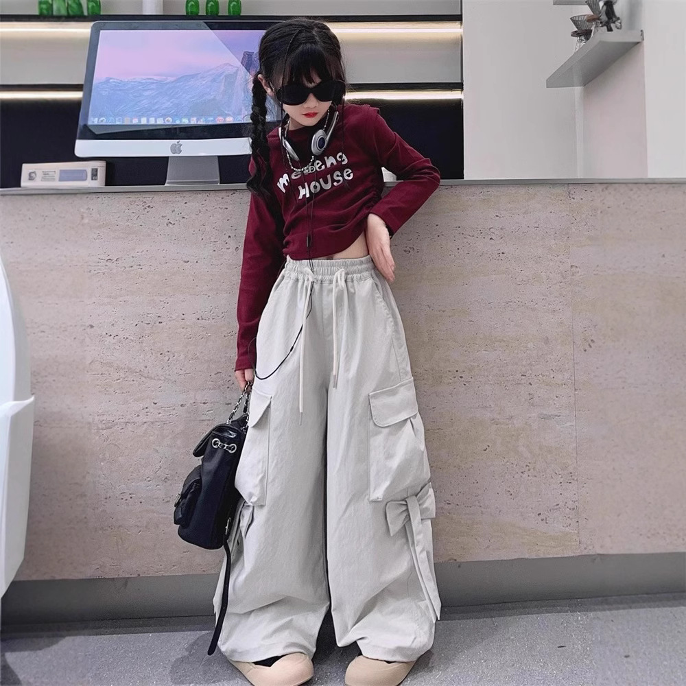 overalls girls spring and autumn 2025 new children's fashion cool fried street pants big children jazz hip-hop wide leg pants