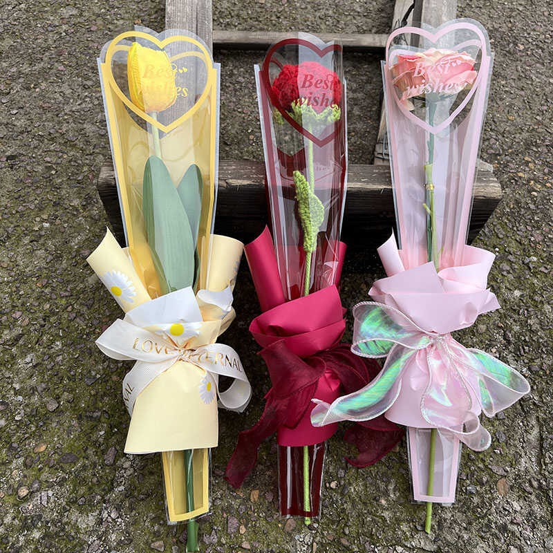 Mother's Day single flower packaging bag single rose transparent bouquet bagging floral bag flower handmade stall materials