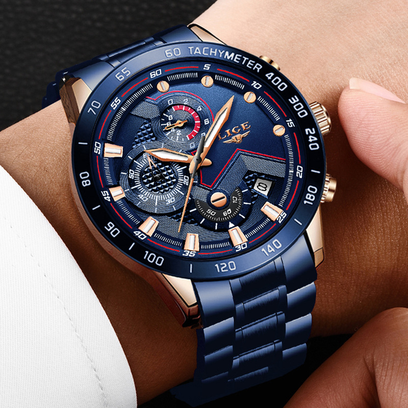 Picture of LIGE/LIGE cross-border special for men's business quartz watch three-eye six-pin multi-function waterproof watch Chronograph