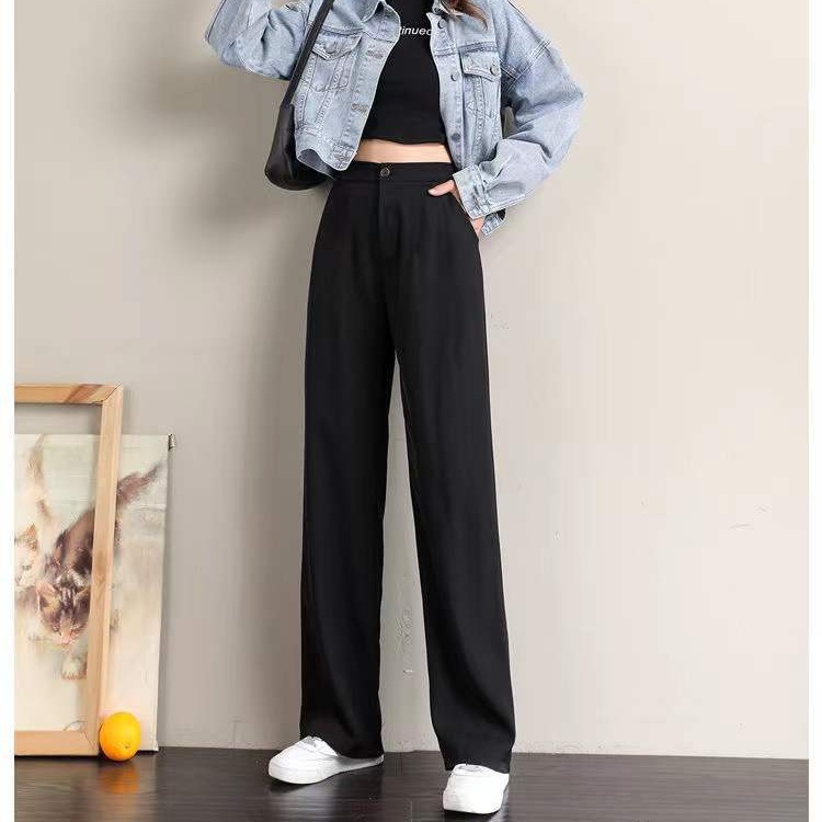 Picture of New wide-leg pants women's high waist 20 black suit autumn draping 23 casual pants chubby girl straight pants fashion