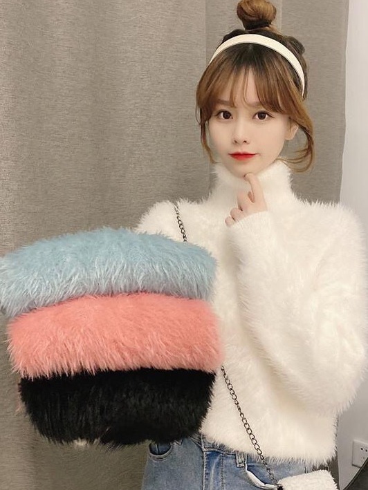 Picture of Thick soft glutinous sweater women's autumn and winter loose pullover inner warm top mink fur half turtleneck bottoming sweater