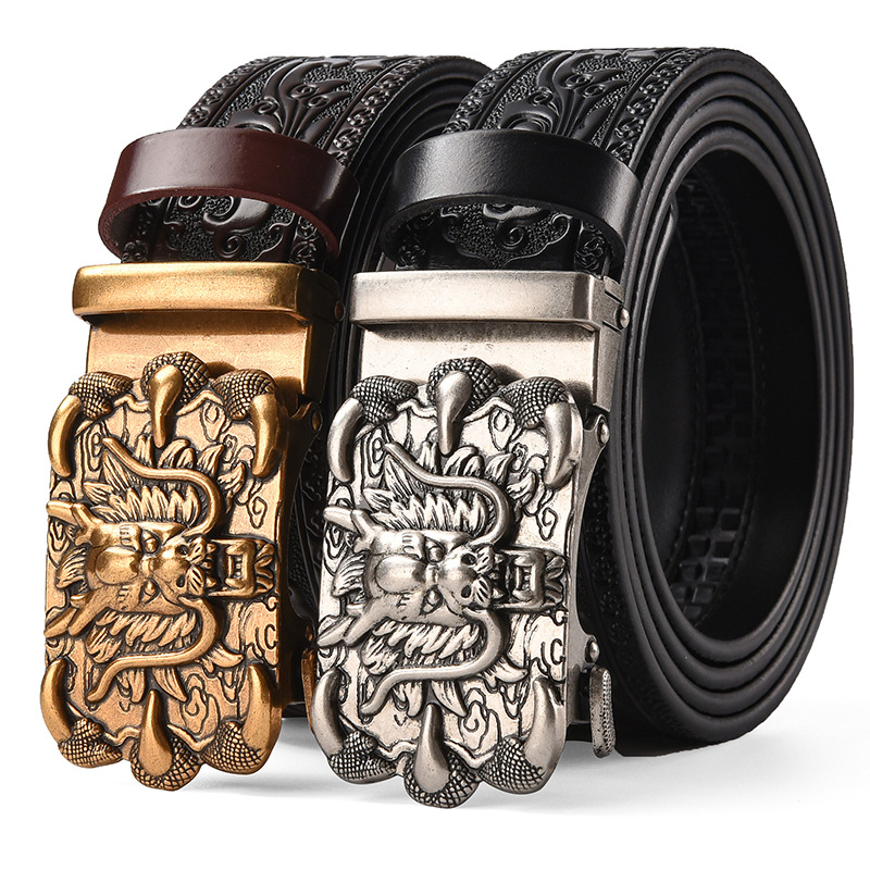 Cross-border new leather belt men's belt buckle retro style faucet cowhide carved embossed belt manufacturers wholesale