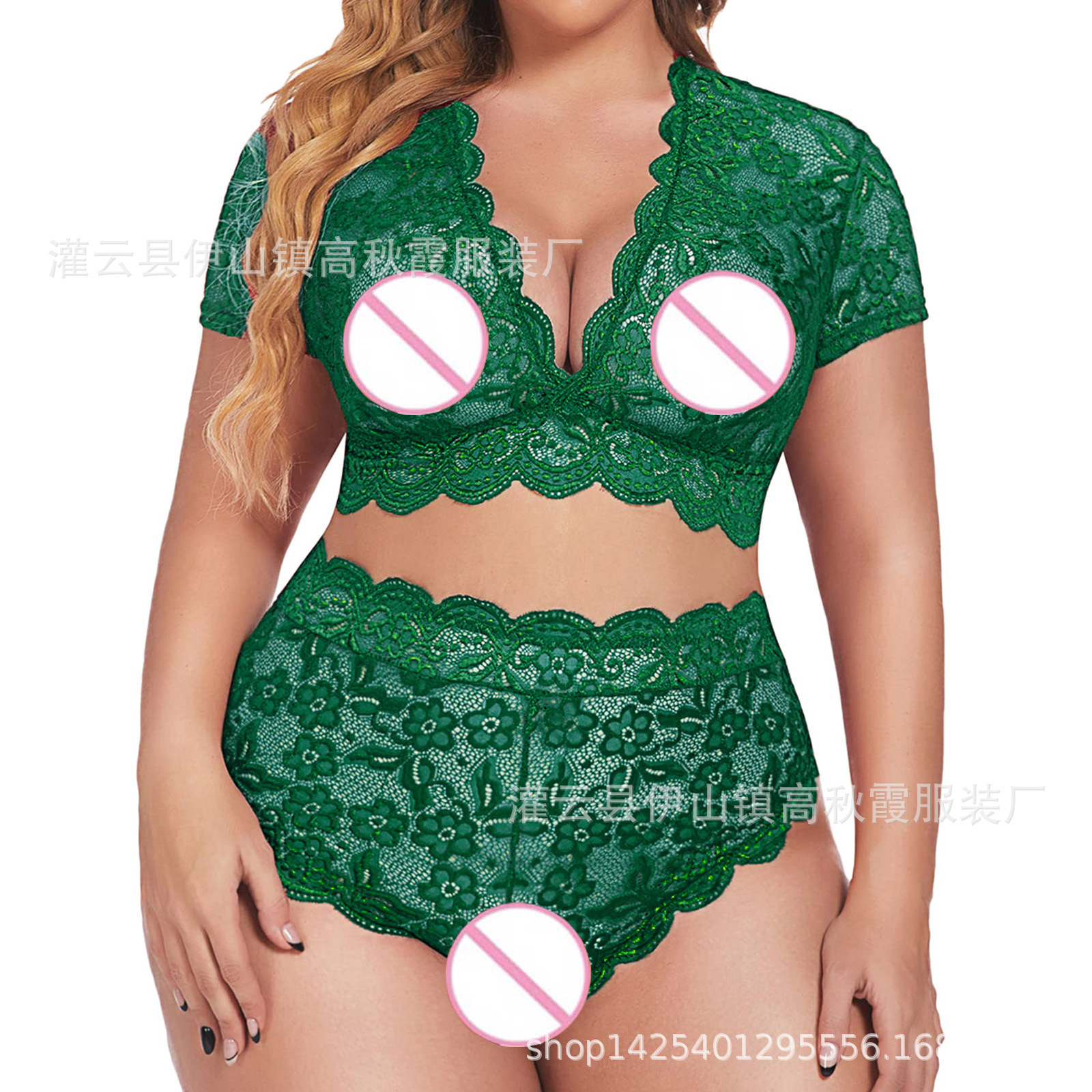 Picture of Sexy Underwear European and American Large Size Temptation Sexy Side Split Lace Sling Nightgown Women's Transparent Teasing Pajamas