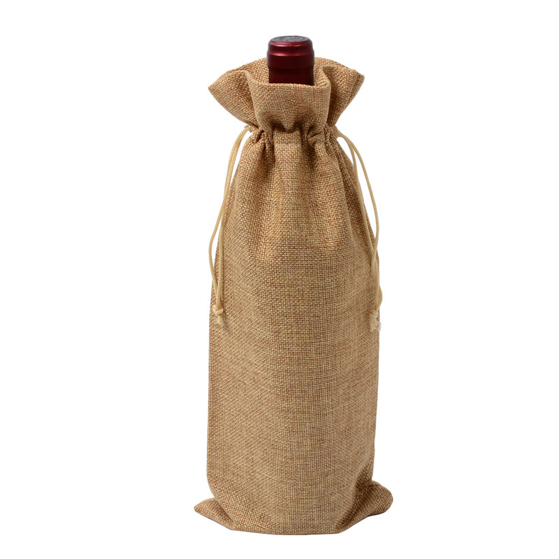 Picture of Burlap Red Wine Bags 12 Sets Burlap Wine Bag Tags Linen Red Wine Wine Packaging Drawstring Flap Pocket Pantss in Stock