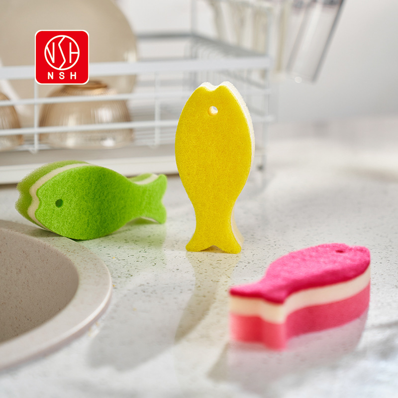 NSH. Household sponge wipe creative fish-shaped three-layer kitchen cleaning scouring pad magic scrub dish artifact