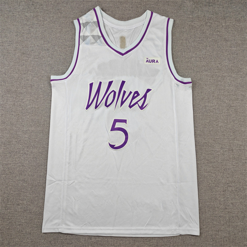 Embroidered jersey Timberwolves 5 white purple word Edwards basketball suit EDWARDS embroiderynba