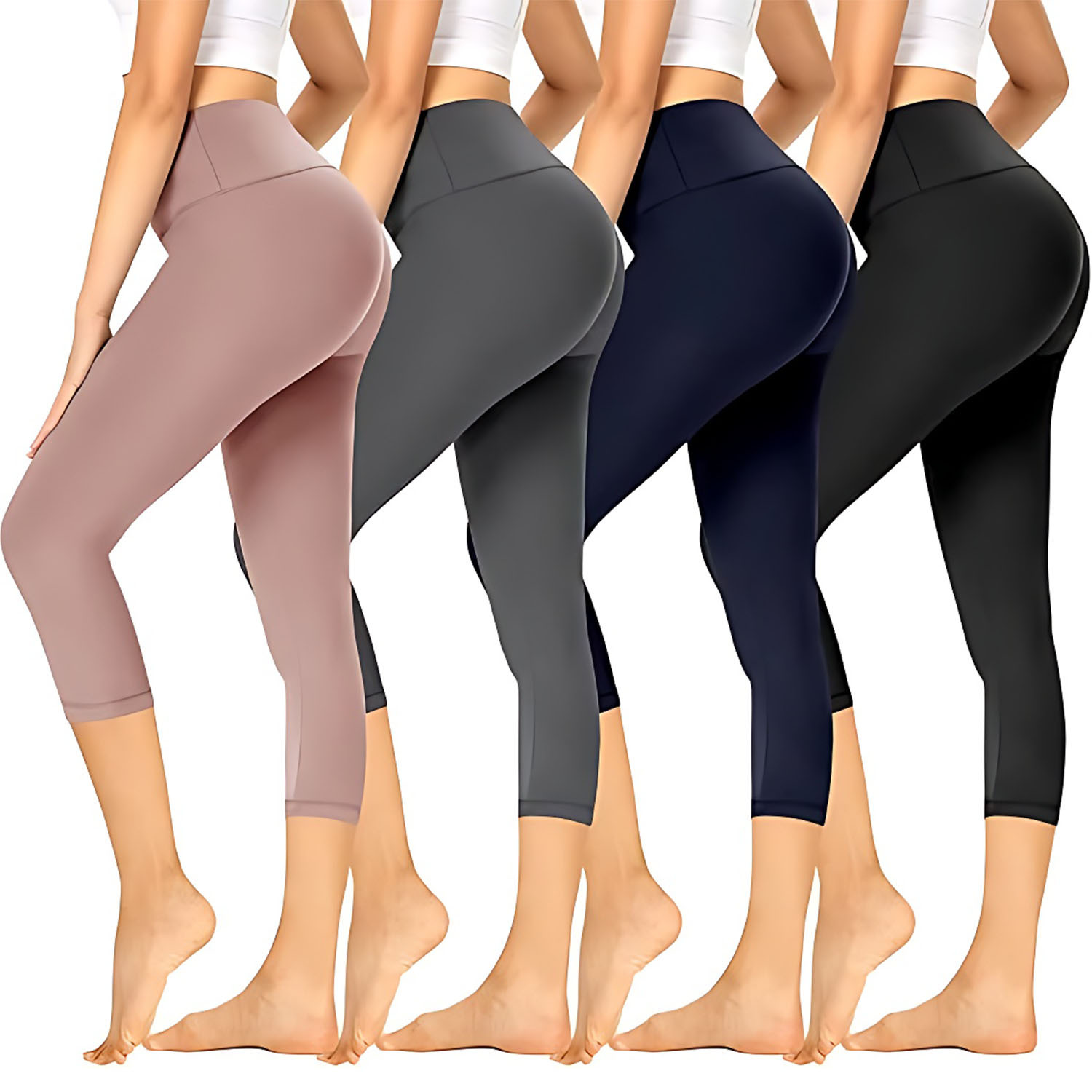 Cross-Border European and American Women's 7-Point Sports Fitness Yoga Pants for Outer Wear Summer Slimming High-Waist Belly-Controlling High-Elastic Seven-Point Pants