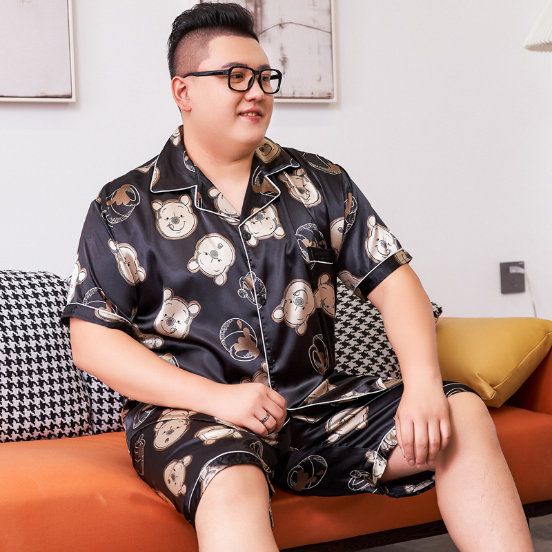 Best selling 300kg summer ice silk pajamas plus large size short sleeve shorts silk-like home clothes