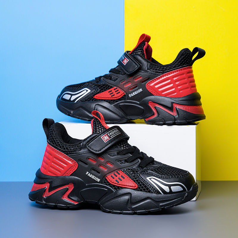 Boys' shoes Children's sneaker spring and autumn breathable double mesh new boys' non-slip solid bottom student running shoes