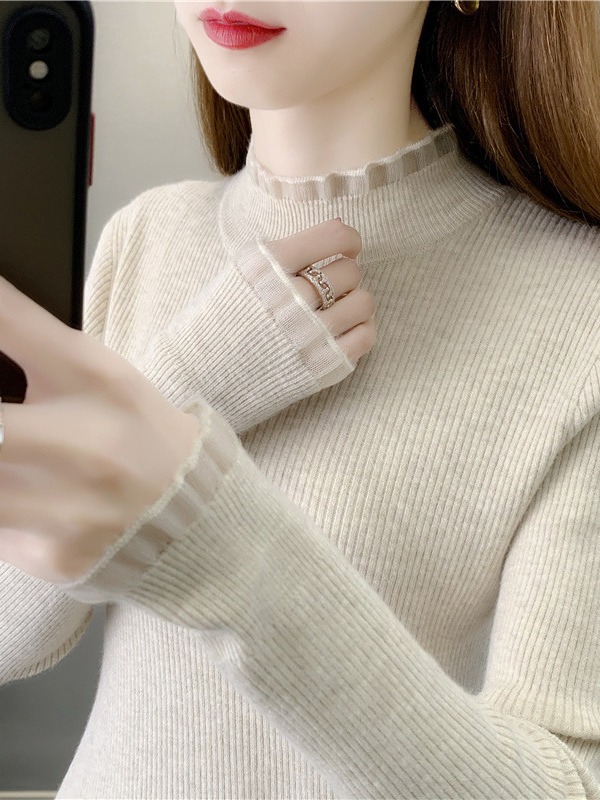 2024 autumn and winter New popular fleece-lined bottoming shirt Women's sweater fashionable fashionable western style inner knitted shirt thick