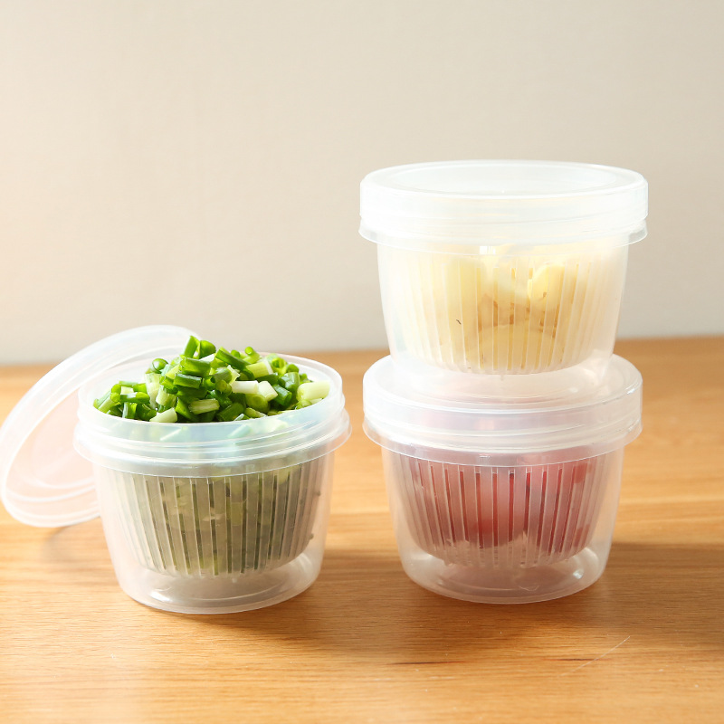 Scallion box round double-layer sealed scallion ginger garlic fresh-keeping Box drain fresh-keeping classification storage box wish Amazon