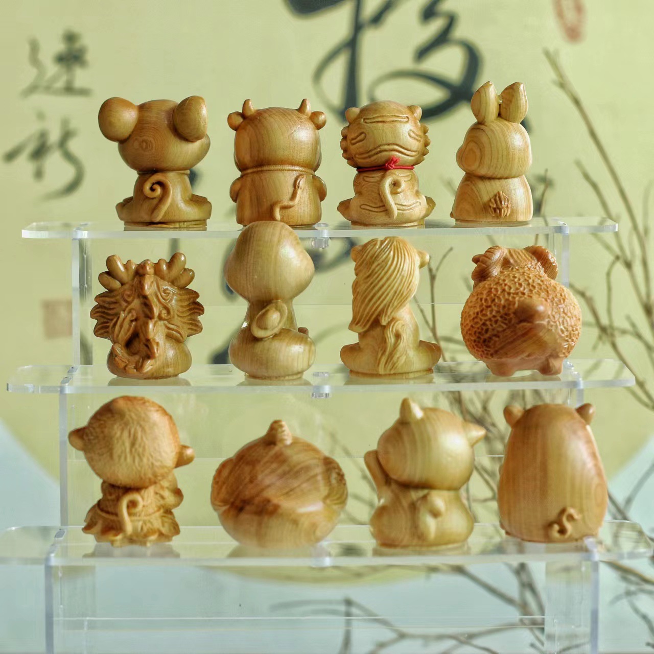 Picture of Thuja Wood Carving Zodiac Handhandle Cute Small Animal Desktop Ornaments Crafts Birthday Gift Pendant