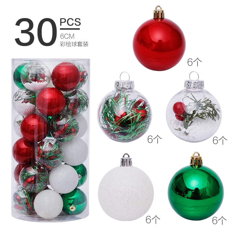 Picture of Cross Border in stock Christmas Decorations 6cm/30pcs Transparent Ball Christmas Ball suit Christmas Tree Pendant