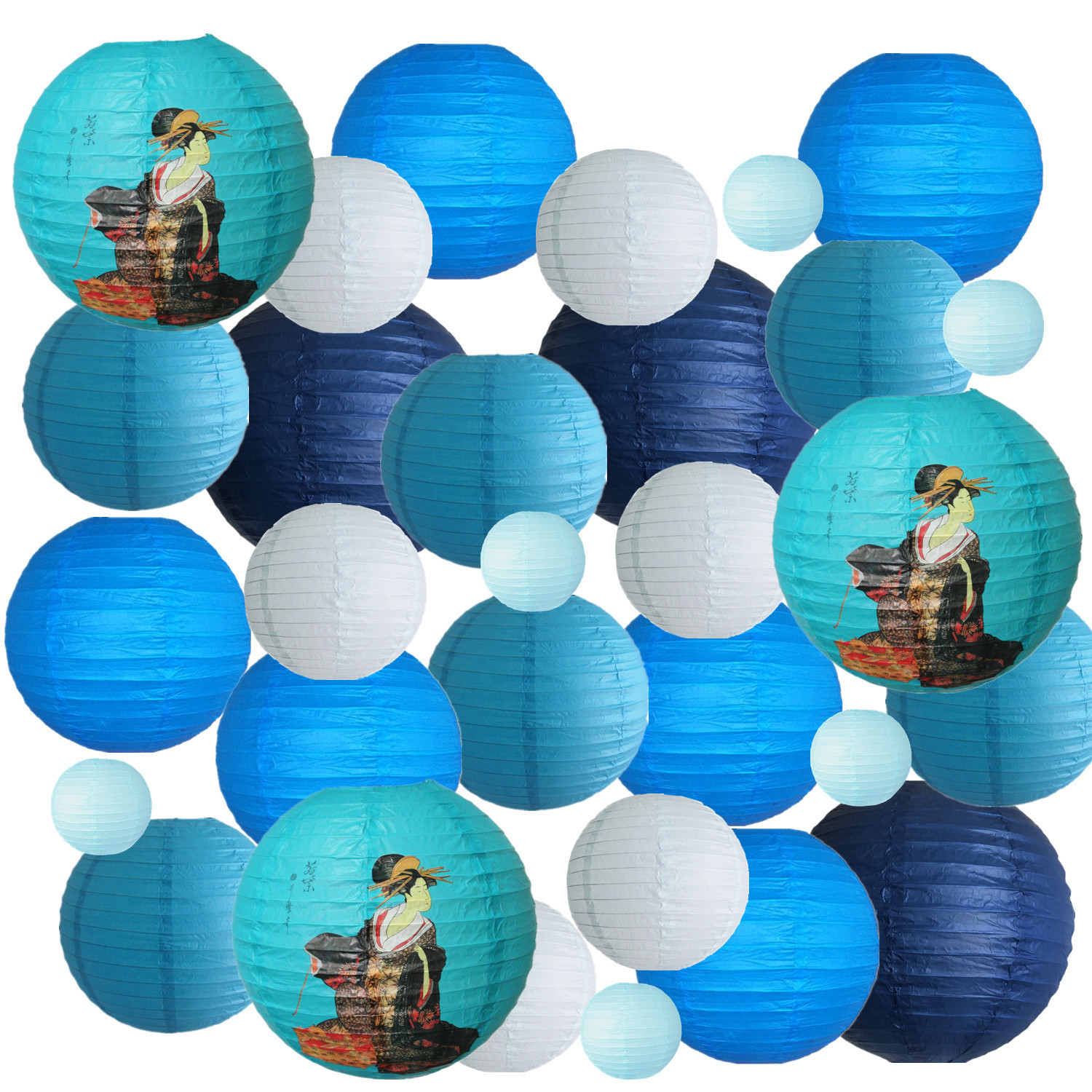 Picture of Spring, Summer, Autumn and Winter Colorfulful Paper Lanterns Round Foldableable Paper Art Combination Set Hanging Lanterns