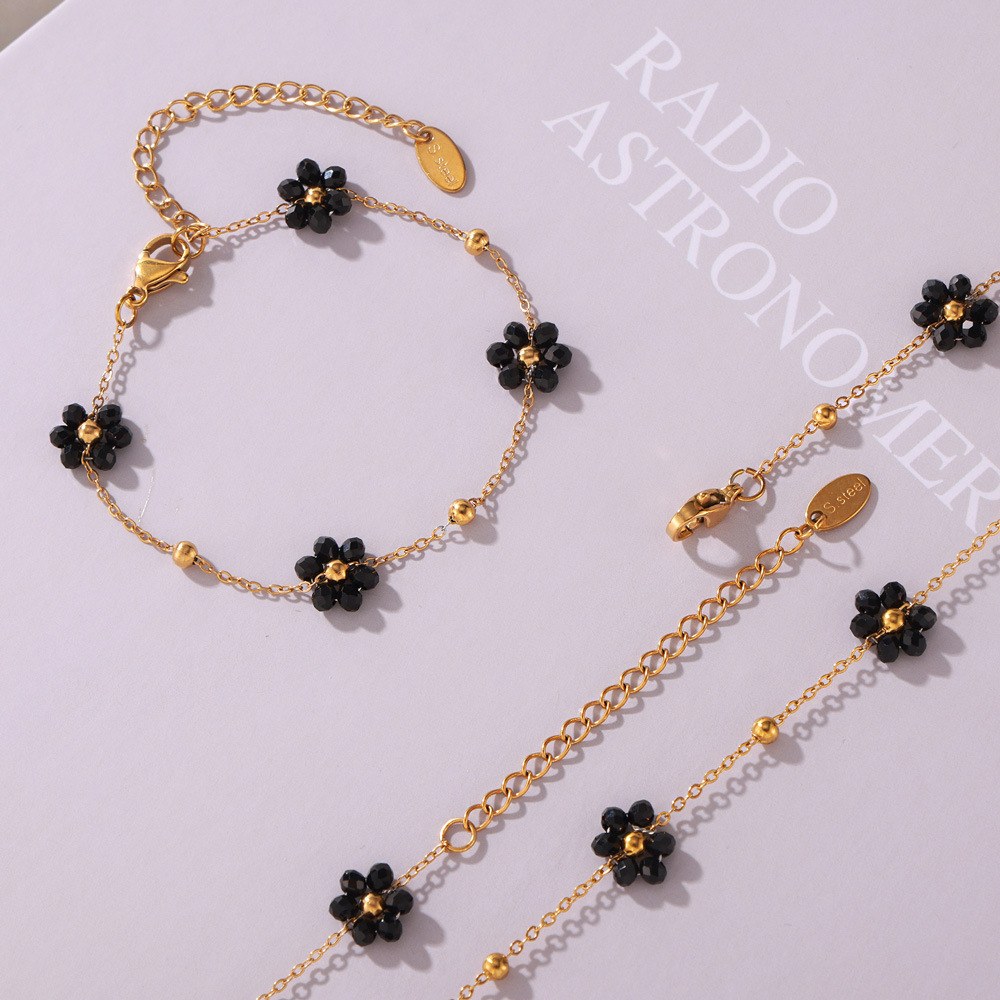European and American Cross-border Titanium Steel Plated 18K Gold Daisy Necklace Bracelet Ins Niche Design Fashion All-match Natural Stone suit