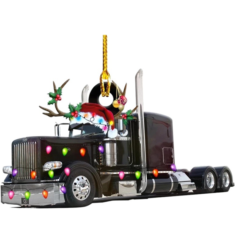 Christmas tree decoration truck steam boat excavator fire truck Jeep hanging pendant Christmas party gift