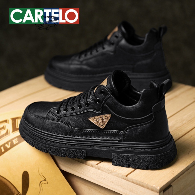 Cardillo Crocodile Men's Shoes Spring and Autumn Low-Top Workwear Casual Leather Shoes Men's High-end Platform Brown Martin Boots