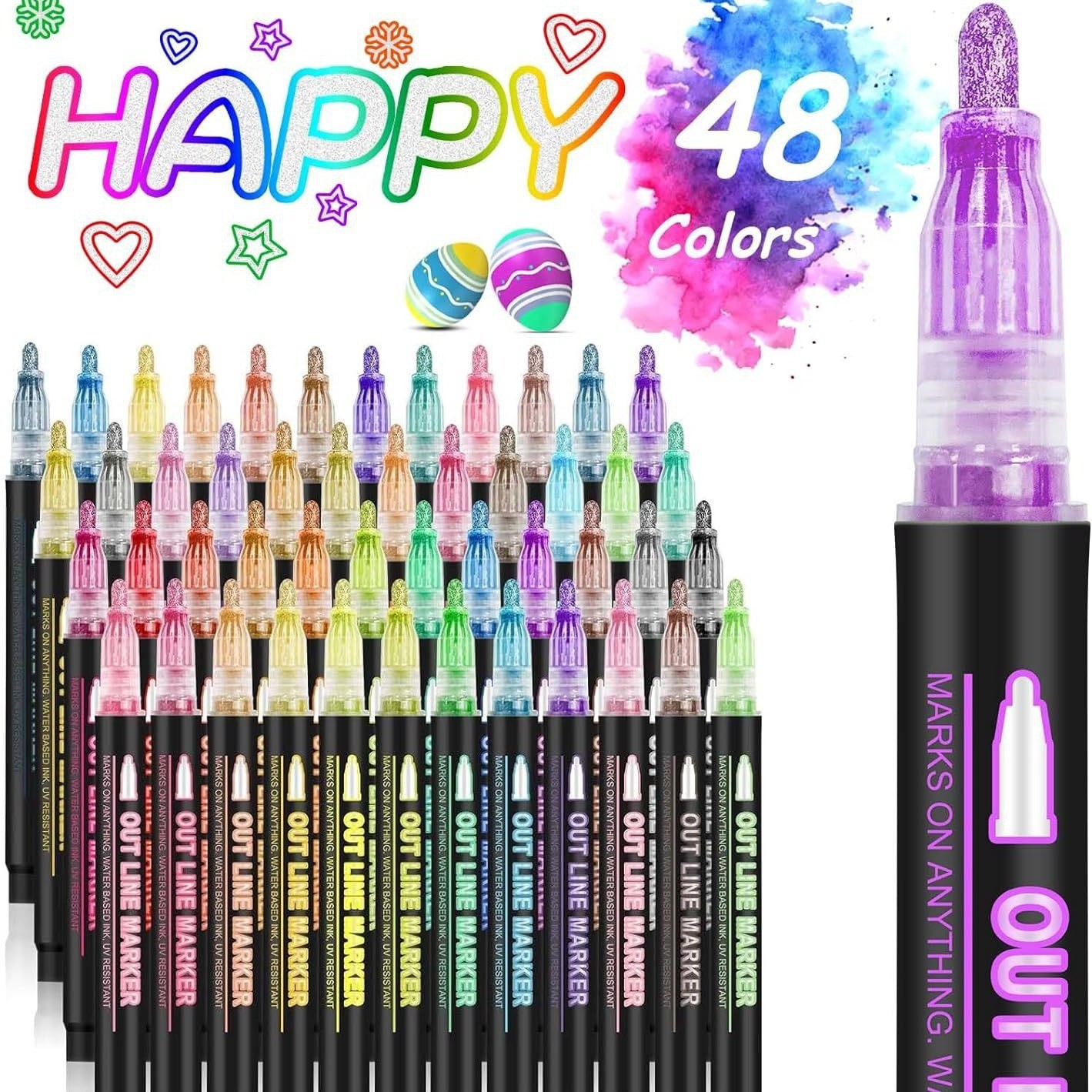 Dream double line contour pen 8 color 12 color set DIY highlighter contour pen student painting double color marker pen