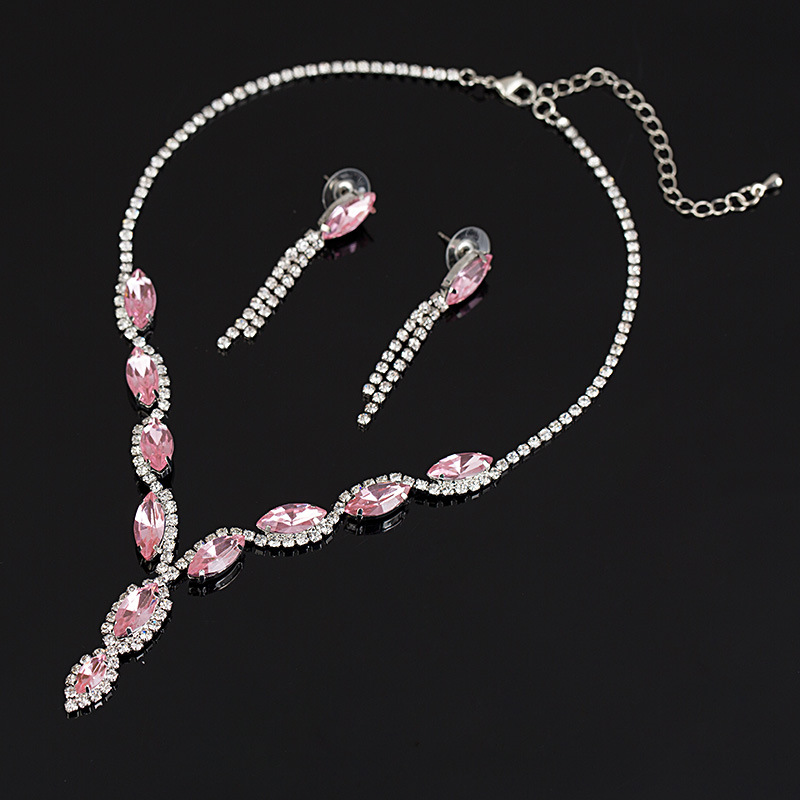 Picture of Exquisite Water Drop Crystal Diamond Necklace Earrings Set Wedding Bridal Clothing Accessories Wholesale N100